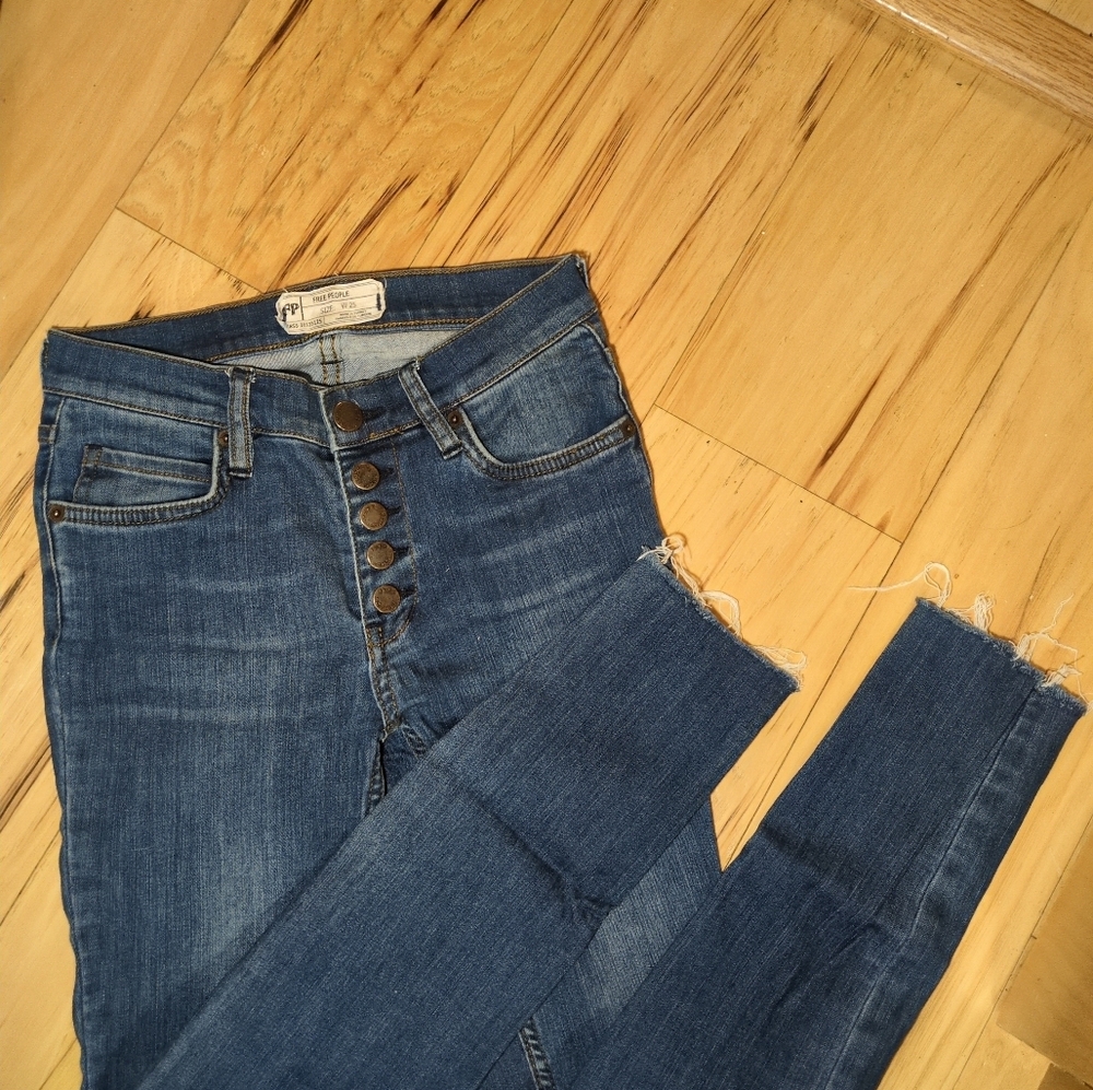 Free People Skinny Jeans Raw Hem Button Fly